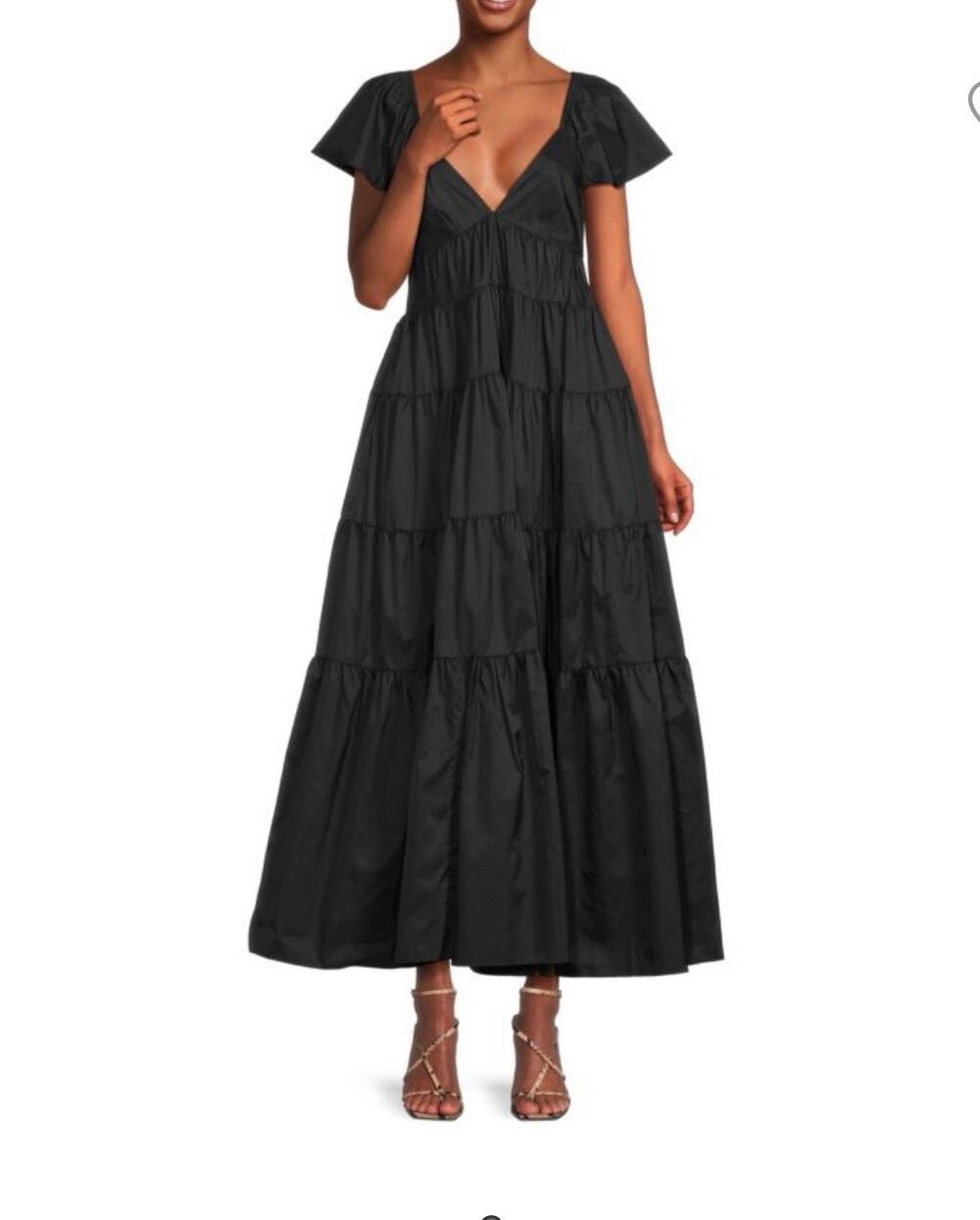 STAUD Corsica Plunging Tiered Maxi Dress Black - Size Small